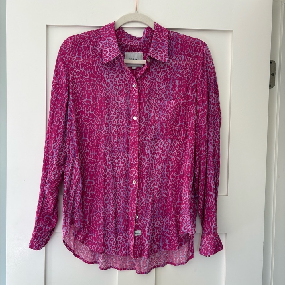 Rails Josephine Magenta Cheetah Print Button Down Shirt Size M - Picture 6 of 11